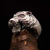 Excellent crafted Men's Animal Ring Male Tiger - shiny Sterling Silver - BikeRing4u
