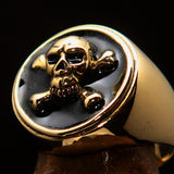 Nicely crafted Men's Pirate Ring Jolly Roger crossed Bones Skull Black - BikeRing4u