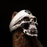 Mirror polished Men's Outlaw Biker Ring black 1% Skull - Sterling Silver - BikeRing4u