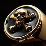 Nicely crafted Men's Pirate Ring Jolly Roger crossed Bones Skull Black - BikeRing4u