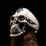 Mirror polished Men's Outlaw Biker Ring black 1% Skull - Sterling Silver - BikeRing4u