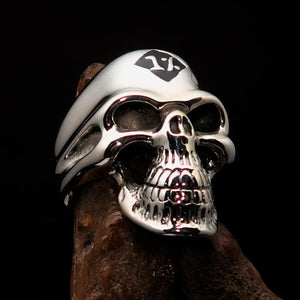 Mirror polished Men's Outlaw Biker Ring black 1% Skull - Sterling Silver - BikeRing4u