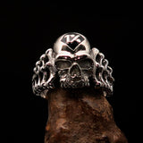 Excellent crafted Men's black 1% Outlaw Biker Skull and Bones Ring - Sterling Silver - BikeRing4u