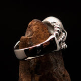 Excellent crafted Men's black 1% Outlaw Biker Skull and Bones Ring - Sterling Silver - BikeRing4u