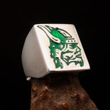 Perfectly crafted Men's Ring green Viking Warrior - Sterling Silver - BikeRing4u