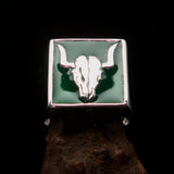 Perfectly crafted Men's Cowboy Ring green Bull Skull - Sterling Silver - BikeRing4u