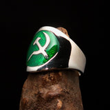 Excellent crafted Men's Hammer and Sickle Crest Ring green - Sterling Silver - BikeRing4u