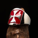 Excellent crafted Men's red Iron Cross Biker Ring - Sterling Silver - BikeRing4u