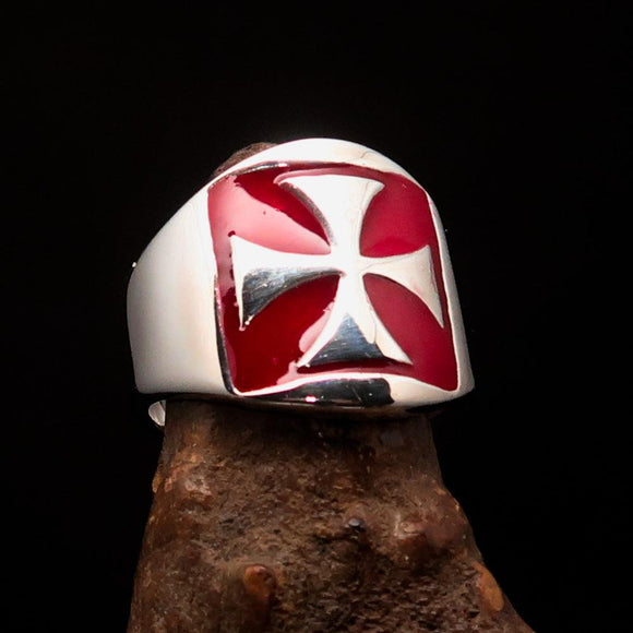 Excellent crafted Men's red Iron Cross Biker Ring - Sterling Silver - BikeRing4u