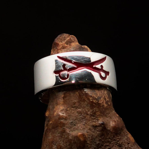 Excellent crafted Men's Cavalry Ring red Crossed Sabers - Sterling Silver - BikeRing4u