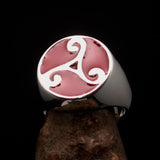 Perfectly crafted Men's Celtic Triade Ring red Triskele - Sterling Silver - BikeRing4u