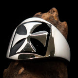 Excellent crafted Men's Iron Cross Biker Ring Black - Sterling Silver - BikeRing4u