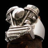 Excellent crafted Men's Panhead Engine Biker Ring - Sterling Silver - BikeRing4u