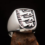 Perfectly crafted Men's Shield Ring Black 3 Lions Coat of Arms - Sterling Silver - BikeRing4u