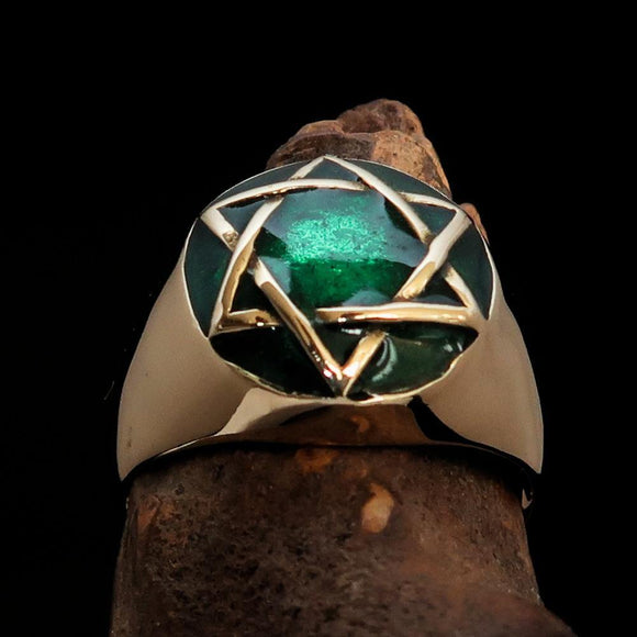 Nicely crafted Men's Hebrew Pinky Ring Green Star of David - Solid Brass - BikeRing4u