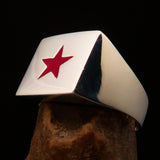 Excellent crafted Sterling Silver Men's Socialist Ring Red Star - BikeRing4u