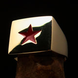 Excellent crafted Men's Communist Brass Ring Red Star Pentagram - BikeRing4u