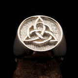 Nicely crafted Men's Triquetra Ring Celtic Triskelion Knot - two tone Sterling Silver - BikeRing4u