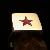Excellent crafted Men's Communist Brass Ring Red Star Pentagram - BikeRing4u