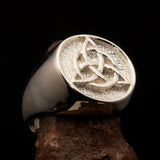 Nicely crafted Men's Triquetra Ring Celtic Triskelion Knot - two tone Sterling Silver - BikeRing4u