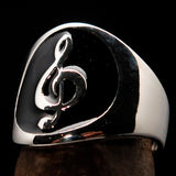 Excellent crafted round Men's black Treble Clef Ring - Sterling Silver - BikeRing4u