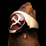 Excellent crafted Men's red Hammer and Sickle Crest Ring - Solid Brass - BikeRing4u