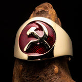 Excellent crafted Men's red Hammer and Sickle Crest Ring - Solid Brass - BikeRing4u