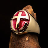 Excellent crafted Men's Ring modern red Christian Cross - Solid Brass - BikeRing4u
