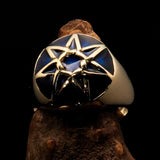 Nicely crafted domed Men's Heptagram Ring blue Heptagon - Solid Brass - BikeRing4u