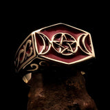 Men's Solid Brass Ring red Crescent Moon Pentagram Star - BikeRing4u