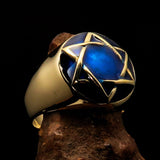 Nicely crafted Men's Hebrew Pinky Ring blue Star of David - Solid Brass - BikeRing4u