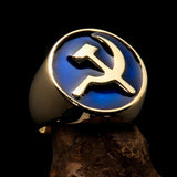 Excellent crafted Men's Socialist Ring Blue Hammer Sickle - Solid Brass - BikeRing4u