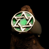 Excellent crafted Men's Pinky Ring Green Star of David - Solid Brass - BikeRing4u