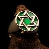Excellent crafted Men's Pinky Ring Green Star of David - Solid Brass - BikeRing4u