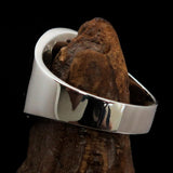 Excellent crafted ancient Men's black Labrys double Axe Ring - Sterling Silver - BikeRing4u