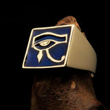 Excellent crafted Men's Ring blue All seeing Udjat Eye of Ra - Solid Brass - BikeRing4u