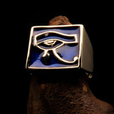 Excellent crafted Men's Ring blue All seeing Udjat Eye of Ra - Solid Brass - BikeRing4u