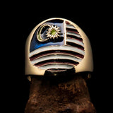 Perfectly crafted Men's National Flag Ring Malaysia - solid Brass - BikeRing4u