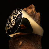 Excellent crafted Men's Aquarius Ring antiqued Zodiac - Solid Brass - BikeRing4u